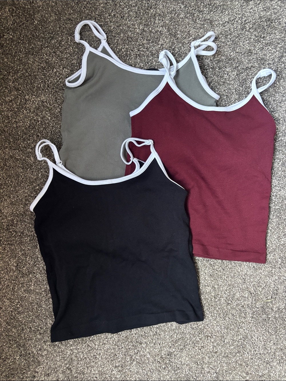 Women's Contrast Trim Ribbed Cropped Tank Top - Black, Olive, Burgundy